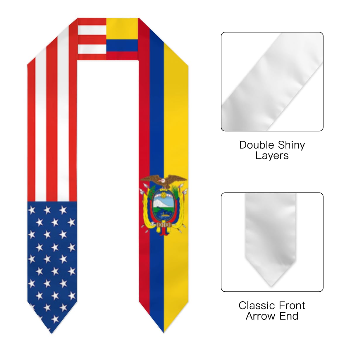 Ecuador Ecuadorian Ecuadorean America Flag Graduation Stole Gradution Sash Class of 2024/2025 Satin Graduation Stole for Men Women 72 inches Length