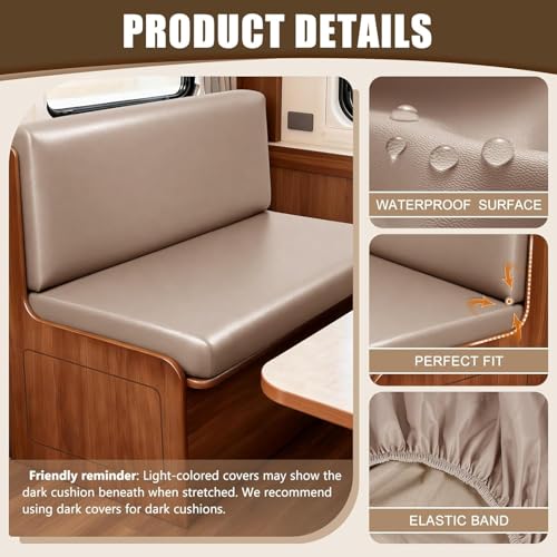 Image of SearchI PU Leather RV Dinette Cushion Covers, Stretch Camper Cushion Slipcovers for Travel Trailer Couch RV Booth Seat, Replacement Camper Sofa Chair Protector(2 Backrest Cover & 2 Bench Cover, Taupe)