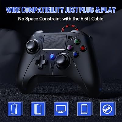 Gamrombo Wired Controller for PS5 Controller, Gaming Controller for PlayStation 5 / PS5, PS4, PC, Support Turbo, Marco, 3.5mm Audio Jack - Black
