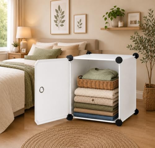 Image of Owme Stylish Multi-Layer Collapsible Wardrobe | 1 Shelf Space-Saving Shoe Organizer Cabinet for Home & Office | Modular Collapsible Wardrobe, Foldable Almirah - White