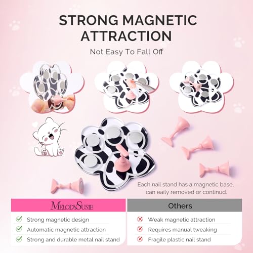 Image of MelodySusie Update Nail Stand for Press Ons, Cute Cat Claw Magnetic Base for Painting Display Holder with Reusable Double-Sided Tape for Home DIY Salon Supplies, Spotted