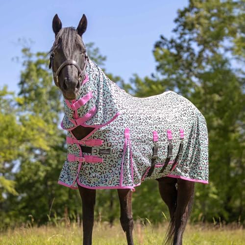 Image of Jeffers Expression Softmesh Combo Neck Horse Fly Sheet w /Attached Neck Cover, 66 inch, Breathable Mesh Horse Blanket, Adjustable Belly Straps, Tail Flap, Lightweight Fly Protection Sheet - Party Cheetah