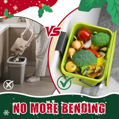 Image of Kitchen Waste Bin with Hooks 5L, Indoor Kitchen Sealed Under Sink for Kitchen, Food Waste Bin for Countertop (DarkGreen)