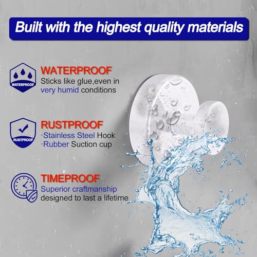 Image of Bntuk Suction Cup Hooks for Shower, Removable Towel Hooks for Bathroom Window Glass Door Wall, Bath Robe Looafh Hook for Hanging - 2 Pack, White