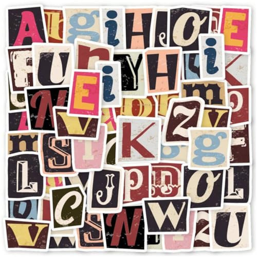 YIPFEN 104 Pegatinas Letras Adhesivas Retro para Scrapbooking Adhesivo Personalizado para Manualidades Decoración Portátil Maleta