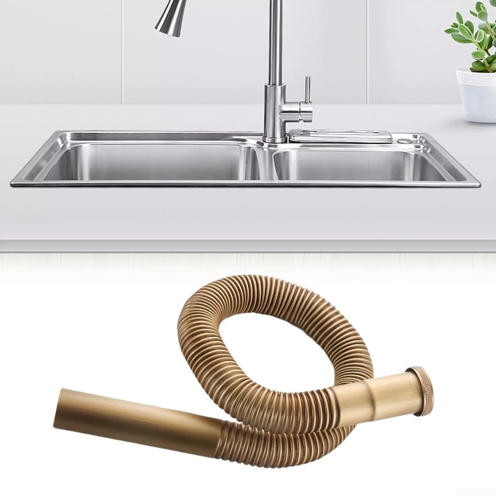 Sifone in ottone flessibile per lavandino, tubo di scarico in ottone, sifone flessibile per lavandino, vasca da bagno, cucina, lavandino