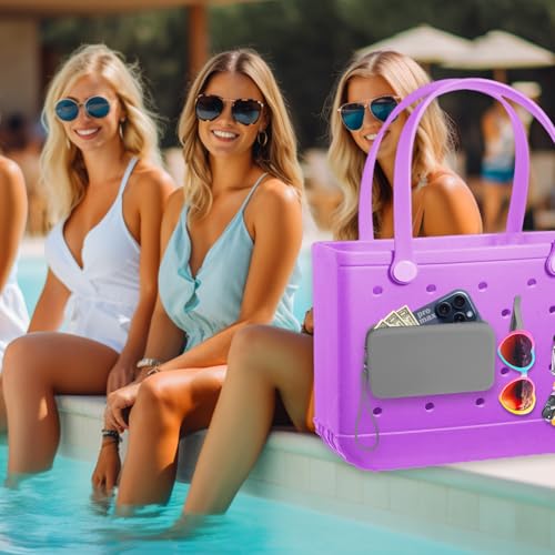 Image of Mity rain Silicone Wallet for Bogg Bag Phone Holder, Accessories Set for Bogg Bag Contain 2PCS Key Holder and a Large Capacity Silicone Zipper Bag for Beach Bags Tote Bag (Dark Gray)