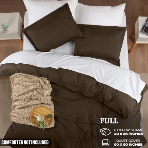 Image of Utopia Bedding Duvet Cover Full Size - 3 Piece with Zipper Closure - 1 Comforter Cover 80X90 Inches & 2 Pillow Shams 20X26 Inches (Brown) Comforter Not Included