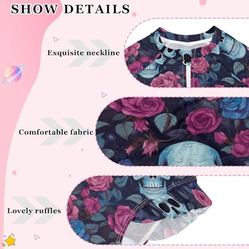 Sugar Skull Flowers Girls Long Sleeve Rashguard Swimsuit UV Protection One-Piece Swimwear Bathing Suit B04030024