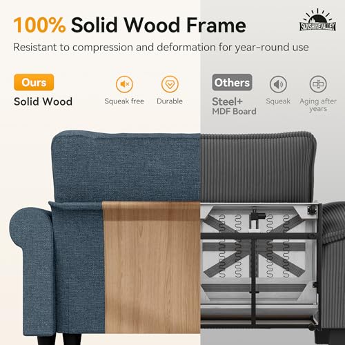 Image of SUNSHINE VALLEY Modular Sectional Sofa Set Living Room 3-Piece Deep Seats | Mid-Century Modern 6-Seater Cloud Couch Set, Cyan, Rolled Arms & Nailhead Trim, Wider & Deeper Seats, Linen Furniture Set