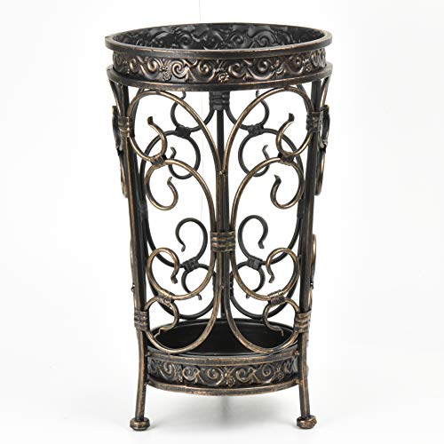 Dualplex Super Quality Umbrella Stand, Umbrella Holder, Antique Look Metal, Entry Hallway DÃ©cor, Round Style, w/Removable Drip Tray. Home, Office Decoration Rack Holds Umbrellas Canes Walking Sticks
