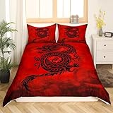 Red Base Black Dragon Print Bedding Cover Sets Full Chinese Dragon Pattern Bedding Cover Sets Full Soft Microfiber 3 Pieces Comforter Sets(1 Duvet Cover 2 Pillow Cases)