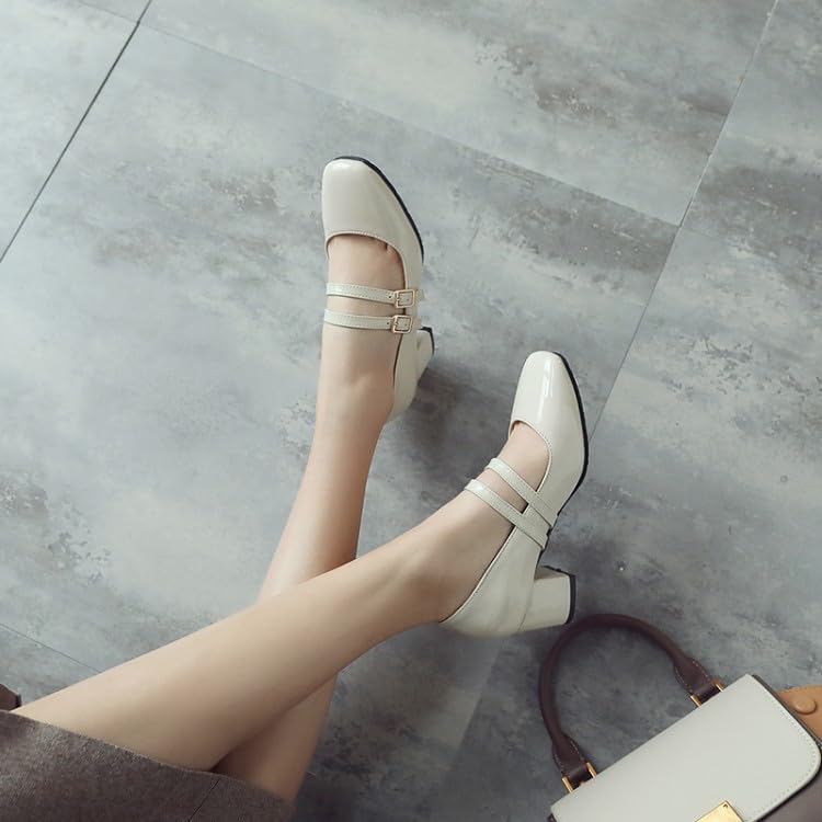Women's Fashionable Solid Color Square Toe Mary Janes Pumps, Elegant Casual Comfortable Buckle Design Dance Shoes for Daily Wear, Lightweight Breathable Comfortable Shoes for Women & Girls3