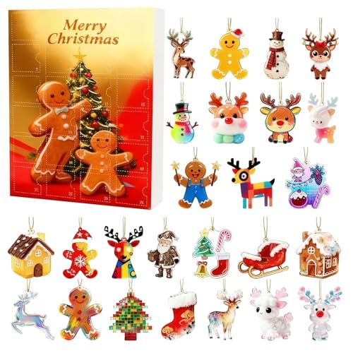 Countdown Calendar Gingerbread Ornament | Acrylic 2D Flat 24-Day Toy24-piec,Countdown Christmas Gingerbread Man Calendar | For K