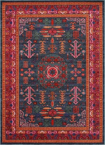 Hauteloom Hadrian Bohemian Southwestern Colorful Area Rug - Traditional Tribal Aztec Carpet for Living Room, Bedroom, Dining Room - Pink, Magenta, Green, Orange, Purple - 5'3" x 7'3" (5x7)