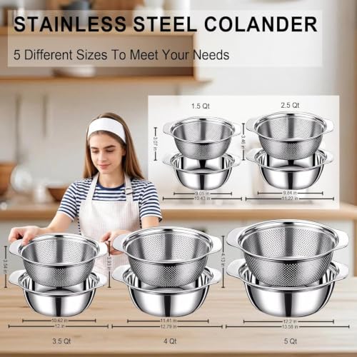 Colander for Kitchen, 1.5 QT Stainless Steel Strainer, Rice Strainer Bowl - image 2