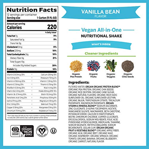 Orgain Organic Vegan Plant Based Nutritional Shake, Vanilla Bean Meal