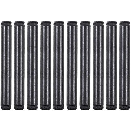 GOOVI 3/4 Inches x 8 Inches Black Malleable Steel Pipe Fitting, 3/4 Inches Black Pipe Threaded Pipe Nipples, Build Vintage DIY Shelving Steampunk Furnitur, 10 Pack.