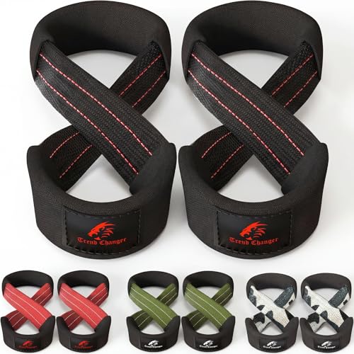 Trend Changer Figure 8 Lifting Strap Padded Deadlift Straps Heavy Duty Weight Lifting Straps Strongman Axle Bar Straps Weightlifting Wrist Wraps (Small (Upto 6.0 Wrist Circumference) Black/Red)