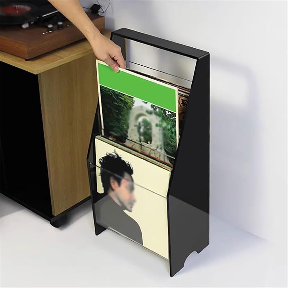 Akrylowy stojak do przechowywania i eksponowania płyt winylowych, regał na płyty CD i czasopisma z podziałem na poziomy, pomieści 40-45 albumów,B