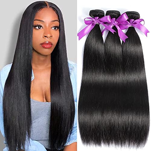 Brazilian Straight Hair Bundles 100% Virgin Straight Human Hair Bundles 10A Unprocessed Long Brazilian Straight Weave Hair Human Bundles (28 28 28 Inch)