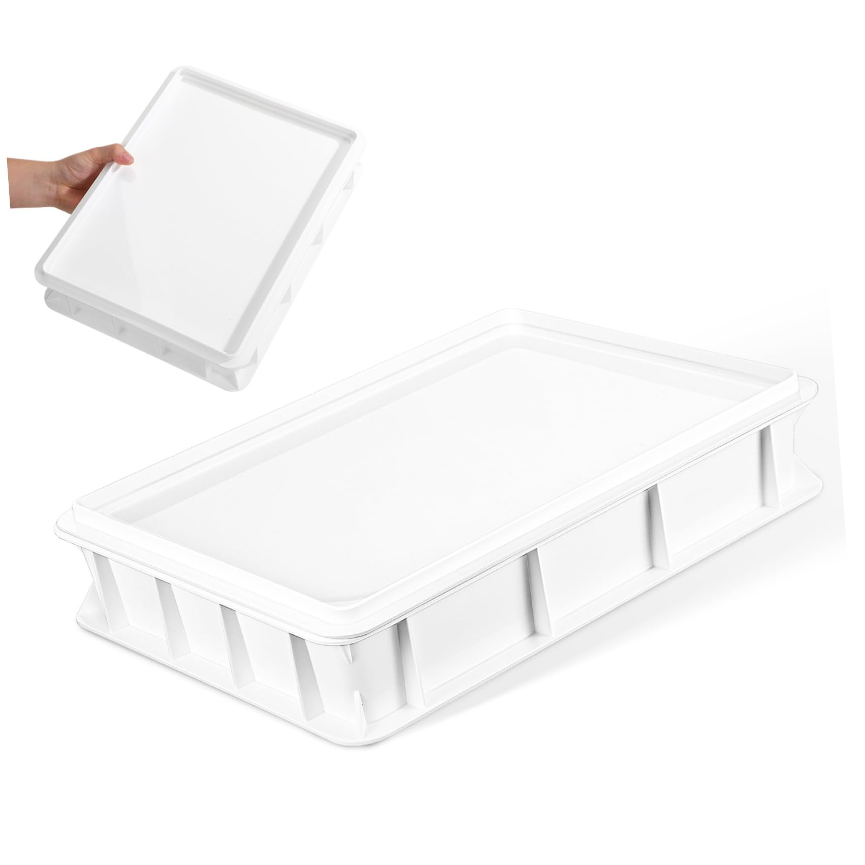 Beaupretty Contenitore Bianco per Lievitazione Impasto Pizza in Plastica con Coperchio, Design Impilabile Salvaspazio, Facile da Pulire per Cucina Domestica e