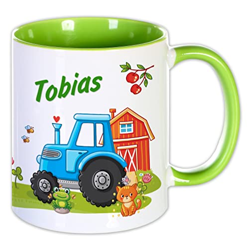 Namenstasse personalisiert | Traktor Kinder | Keramiktasse Kindertasse mit Name bedruckt - Geschenkidee für Jungs - Geburtstag Kindergeburtstag Trecker - Bauernhof Tasse