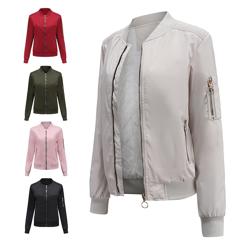 Minetom Veste Femme Motard Blouson Printemps Automne Léger Bombers Jacket Sweatshirt Sport Vintage Outwear Zippé Court Jacket