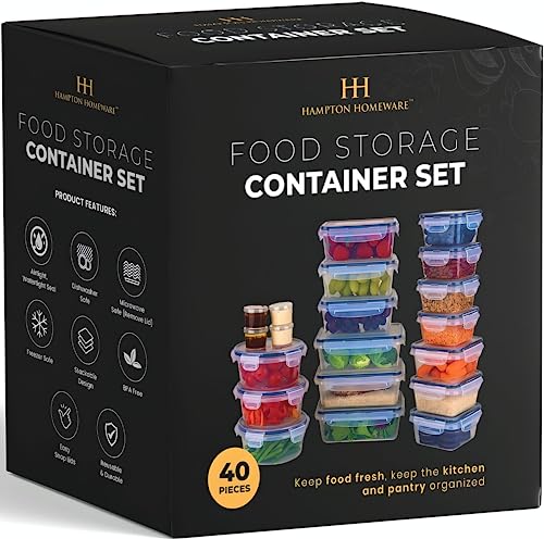 40 Piece Food Storage Containers With Airtight Snap-On Lids - Plastic Containers With Lids For Kitchen Organization And Storage - Food Containers For Leftovers, Lunch, Meal Prep Container Set #TOP9