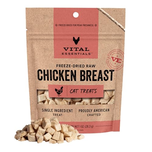 Vital Essentials Chicken Breast Cat Treats, 1 oz | Freeze-Dried Raw | Single Ingredient | Grain Free, Gluten Free, Filler Free
