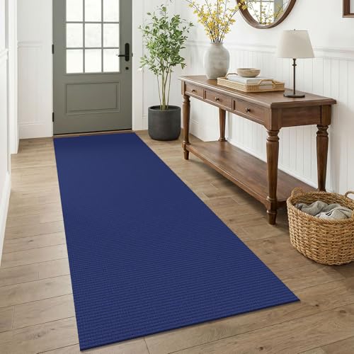 KOZYFLY Woven 3x7 Washable Kitchen Runner Rug, Non Slip Wide Runners for Hallway, Cotton Entryway Runner, Braided Floor Carpet for Entry, Kitchen, Bedside, Hall, Deep Navy Blue