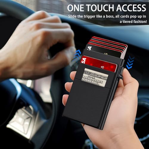 Wallet for Men Slim Card Holder, Minimalist RFID Blocking Wallet with Smart Pop-Up, Ultra-Thin Compact Front Pocket Metal Business Card Case with Money Pocket for Bills & Coins, Gifts for Men, Black2