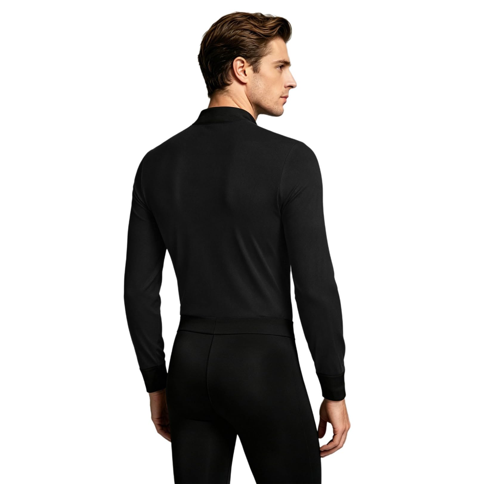 renvena Camiseta de baile latino para hombre, manga larga, con cuello en V, con purpurina, camiseta de baile, traje de danza