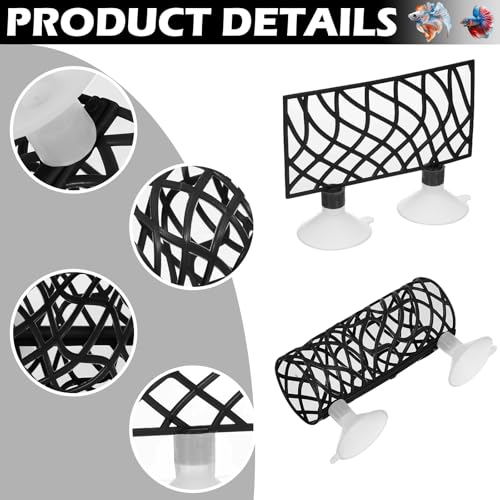 Image of 2Pcs Betta Fish Tank Accessories, Betta Tunnel & Hammock Aquarium Hideout, Bettas Fish Toys with Suction Cups Perfect for Hideout and Play Area, 3.9x2 Inch Platform, 3.9x1.6 Inch Tunnel(Black)