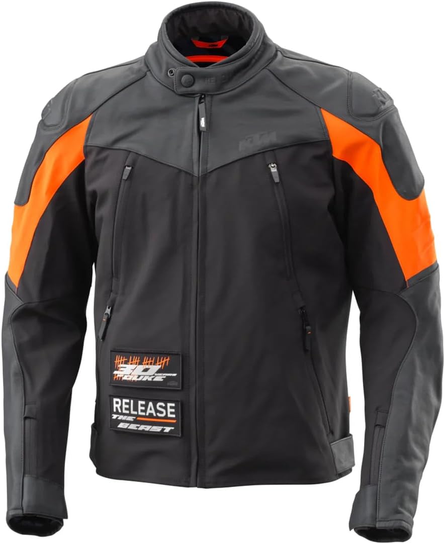 Hwk Motorcycle Jacket KTM Duke Leather Jacket Black/Grey/Orange