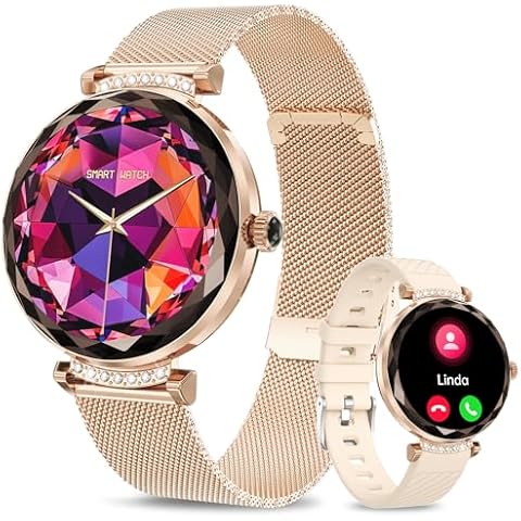 Smart Watches for Women(Answer/Make Call),1.19" AMOLED Fitness Watch, Heart Rate Sleep Blood Pressure Monitor, IP68 Waterproof,100+ Sports Modes Fitness Tracker Smartwatch for iOS Android -Rose Gold Cover