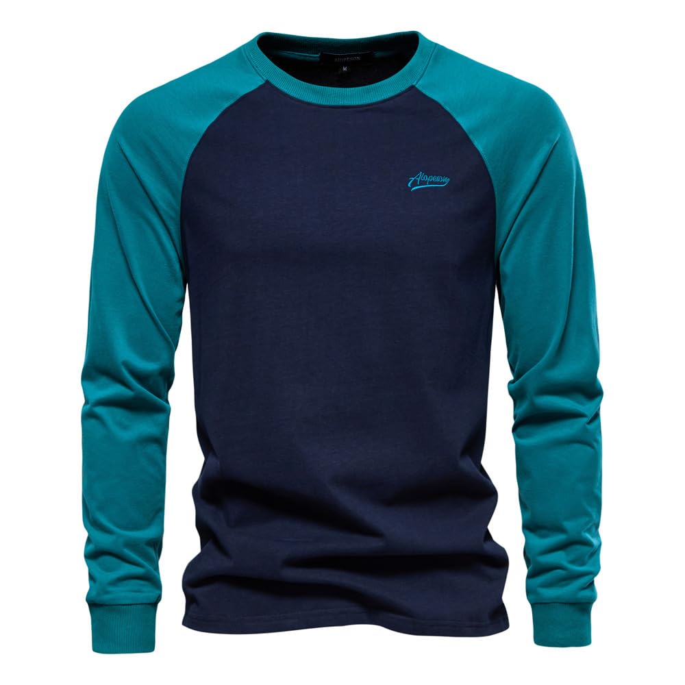 Maglietta Uomo Maglietta da Uomo A Maniche Raglan, con Cuciture A Manica Lunga, Casual da Uomo, in Cotone-Verde-m