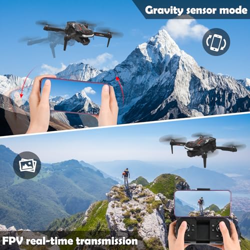 Drohne mit Kamera 1080P HD für Kinder, RC Drone mit 2 Akku, Faltbar Quadcopter mit FPV WiFi Übertragung Schwerkraft Sensor, 3D Flip Mode, Ein-Tasten-Start/Landung, Höhenhaltemodus (Schwarz) – Bild 6