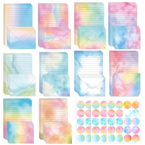 160 Stück Briefpapier mit Umschlag Aquarell Briefpapier Set Briefpapier Mädchen 50 Briefpapier A5+50 Briefumschläge+60 Stickers Schönes Briefumschläge für Einladungskarten Liebesbrief Glückwunschkarte