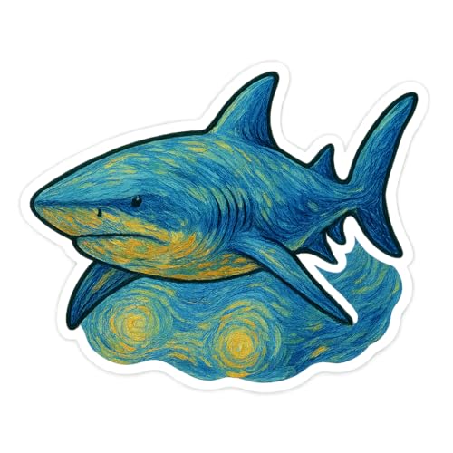 (3 Pack) Bull Shark Post-Impressionist Gogh Style Sticker (3" x 2.5")