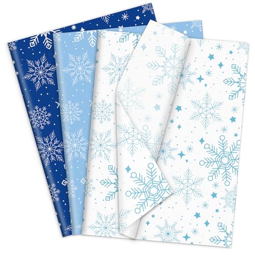 JarThenaAMCS 120 Sheets Christmas Tissue Paper Blue White Snowflake Gift Wrapping Paper Winter Decorative Art Paper for Xmas Home Party DIY Crafts Supplies 14 x 20 Inch