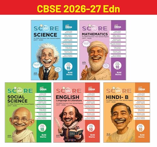 Image of Disha Combo (5 Books) Score 100 Science, Mathematics (Std), Social Science, Hindi B, English Lang. & Lit. CBSE Class 10 - 10 Year-wise Solved Papers (2017 - 2026) with FREE Mobile Stand | 2027 Exam