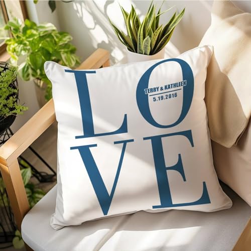 Madcolitote Funda de almohada con monograma de letras iniciales azules para el día de San Valentín, funda de almohada personalizada de 16 x 16 pulgadas, funda de cojín con letras del alfabeto, fundas