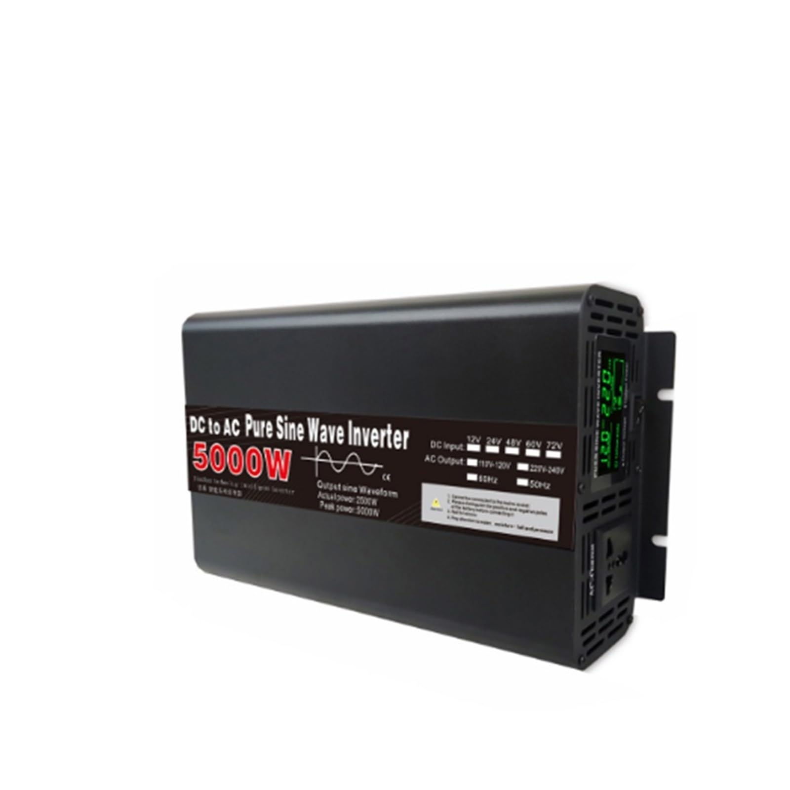 5KW Inverter A Onda Sinusoidale Pura 12V Banca di Potere Portatile Inverter Ibrido Solare 5000W DC 12V 24V 48V 60V 72V al Caricabatterie CA Efficiente più Sicuro(Black Remote 5000W,24V)
