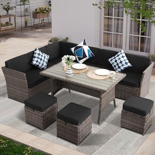 KIGOTY Patio Set 7-Piece Outdoor Dining Set,Patio Table and Chairs Set with Soft Cushions Lawn Furniture for Deck,Backyard, Garden (BR-Black)