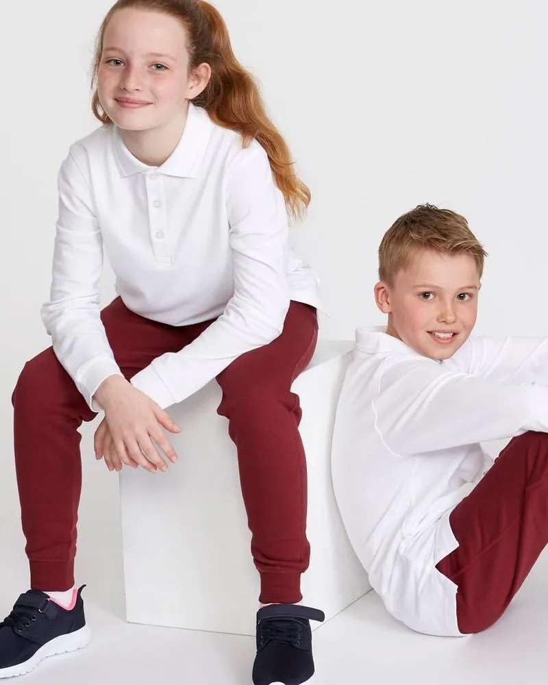 Listers Schoolwear Età 3-16 Bianco 100% Cotone Scuola Plain Polo Manica Lunga Bambini Ragazzi Ragazze P.E.