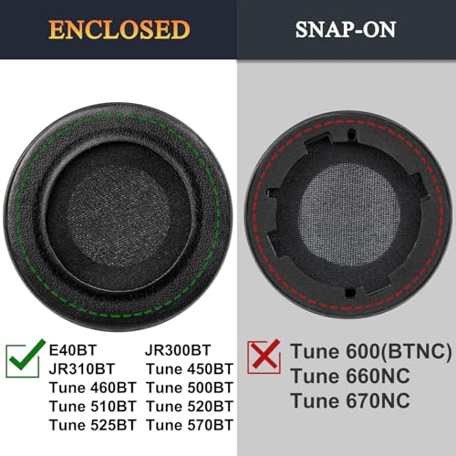 SOULWIT Earpads Replacement for JBL Tune 450BT/Tune 460BT/Tune 500BT/Tune 510BT/Tune 520BT/JR 300BT/JR 310BT/E40BT/Junior 320BT, Ear Pads Cushions with Soft Protein Leather - Black - Thumbnail 3