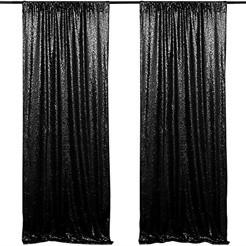 Black Sequin Backdrop 2 Panels 2FTx8FT Shimmer Backdrop Curtains Birthday Party Wedding Photography Backdrop Drapes Seamless Glitter Backdrop for Halloween Decoration