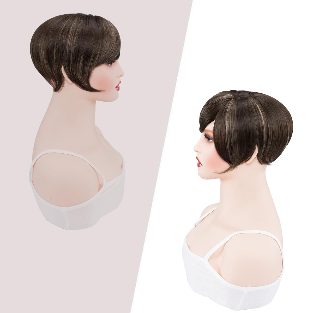 Yamel Hair Topper with Bangs 3 Clips Multi-Dimensional 7 Inches Short Synthetic Wiglets Natural Hairpieces for Thinning Hair Natural Brown mix Dark Blonde - Image 3