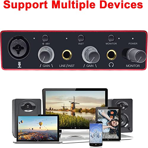 Audio Interface Usb Audio Interface With Mic Preamplifier Usb Audio Mixer Recorder With 48V Phantom Power, 24 Bit, Support Tablet, Computers And Other Equipment Recording （No Daw Software Included） #TOP2